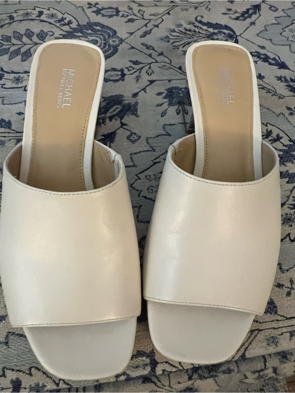 Michael Kors cream/off white Cara Mules with silver block heel size 6M